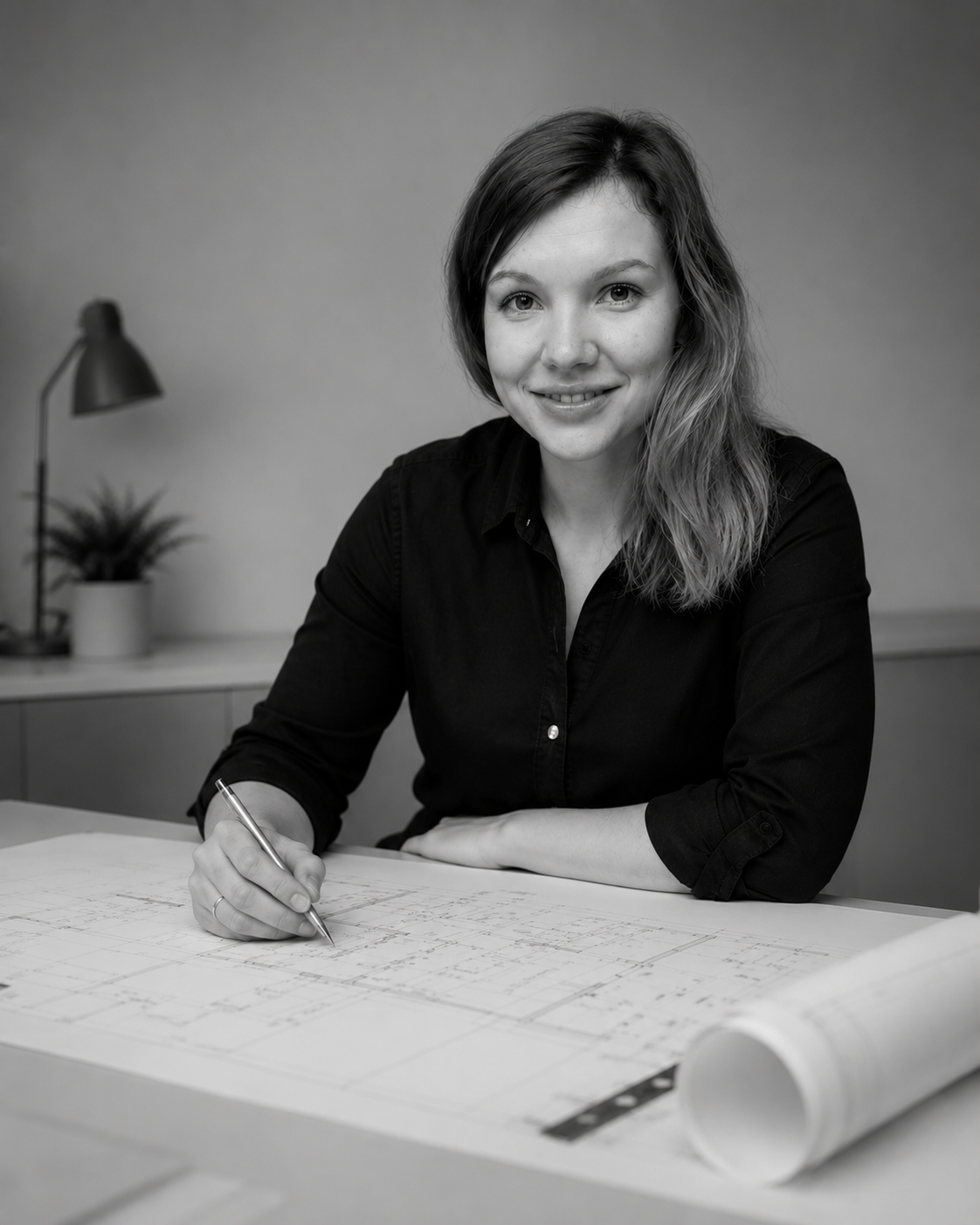 Ing. Aneta Šťastná při práci na stavební dokumentaci